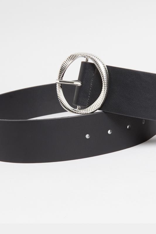 Black Textured Circle Buckle Belt | Yours Clothing 4