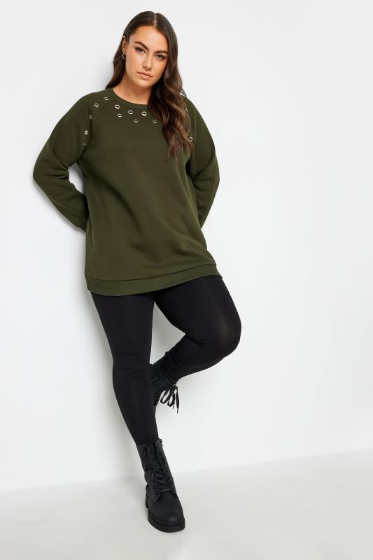 YOURS Curve Green Eyelet Detail Sweatshirt | Yours Clothing