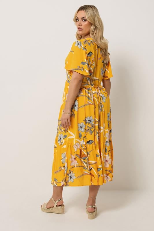 YOURS Plus Size Yellow Tropical Half Placket Dress | Yours Clothing 2
