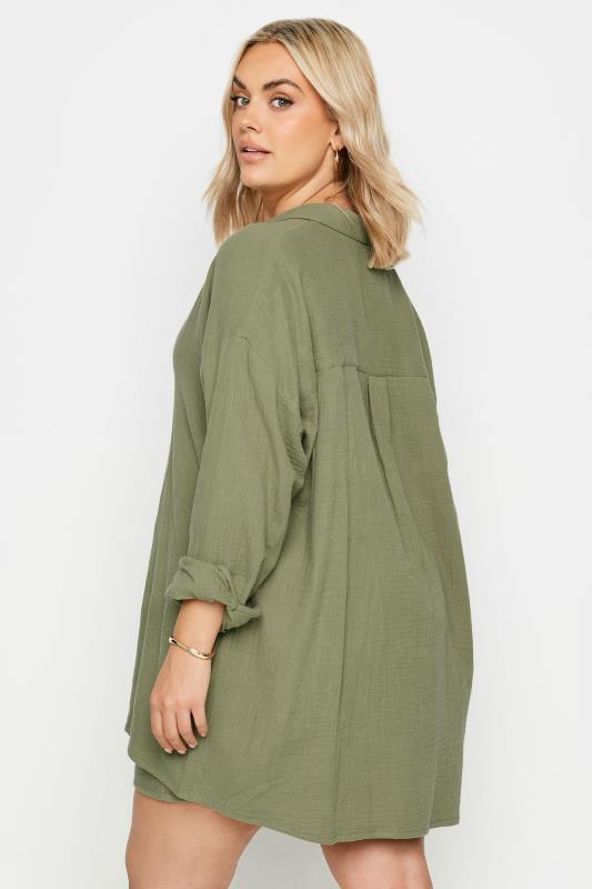 YOURS Plus Size Khaki Green Pure Cotton Cheesecloth Shirt | Yours Clothing 4