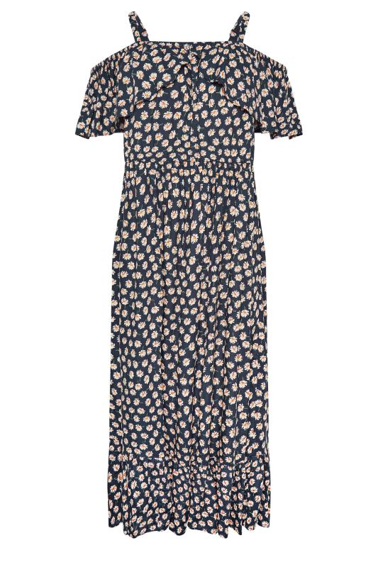 LIMITED COLLECTION Curve Navy Blue Daisy Print Cold Shoulder Dress | Yours Clothing  8