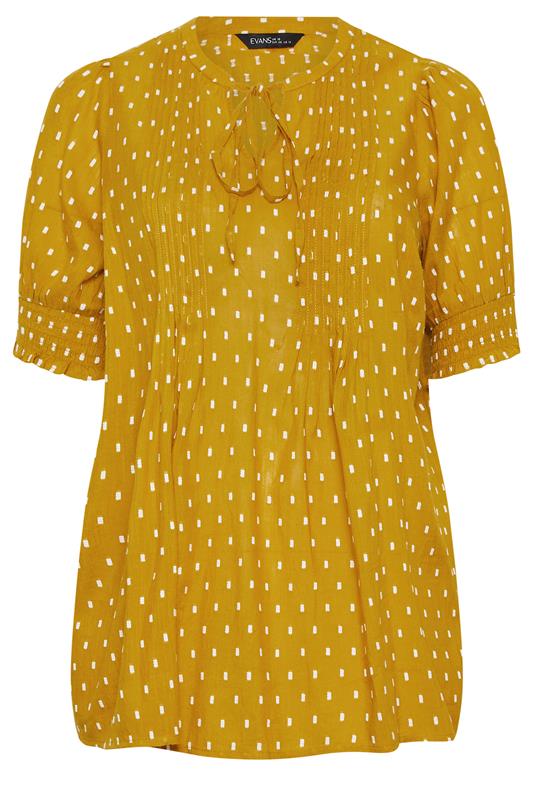 EVANS Plus Size Yellow Dobby Tie Neck Blouse | Evans 6