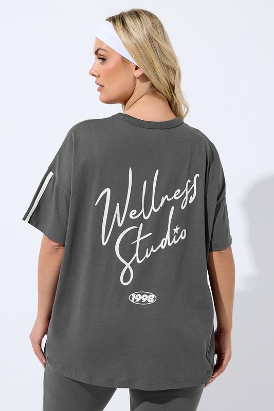 YOURS ACTIVE Plus Size Charcoal Grey 'Wellness Studio' T-Shirt | Yours Clothing 4