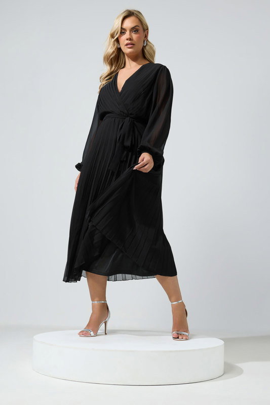 plus size black pleated dress Yours London Women's Long Sleeve Wrap Size 8 Wear it for weddings Valentine's Edit Nox Anabel Y1548 Pleated Color:Watermelon