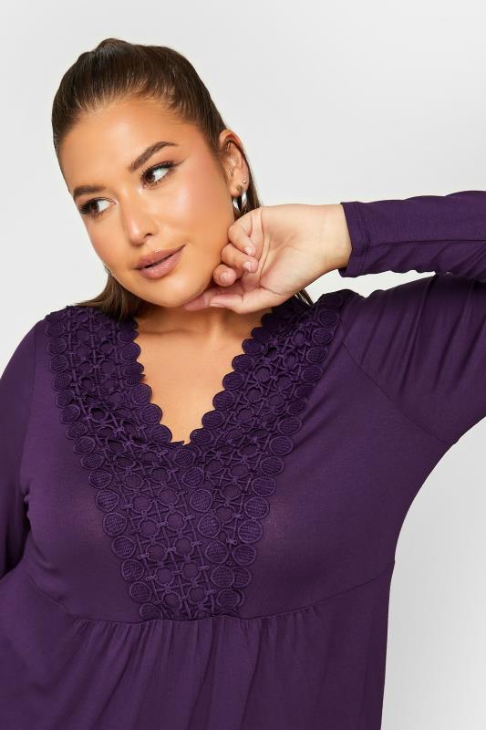 Plus Size Purple Crochet Trim Long Sleeve Tunic Top | Yours Clothing 4