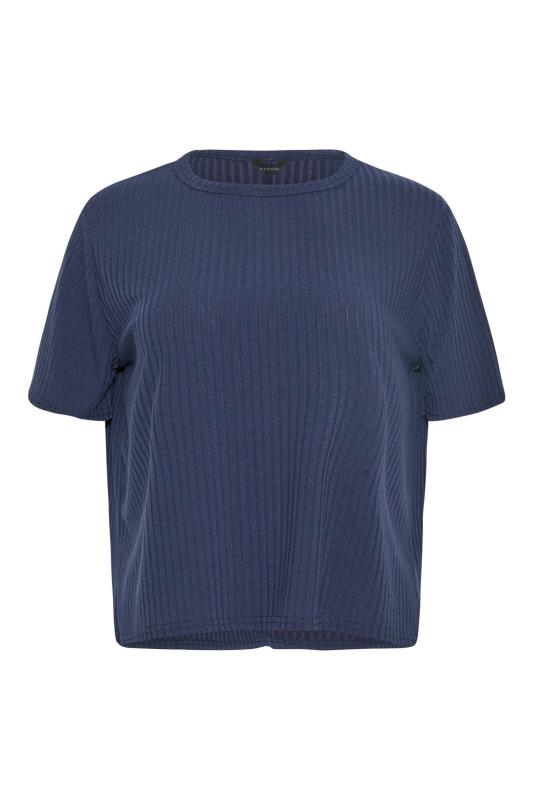 Petite Navy Blue Ribbed Boxy T-Shirt 5