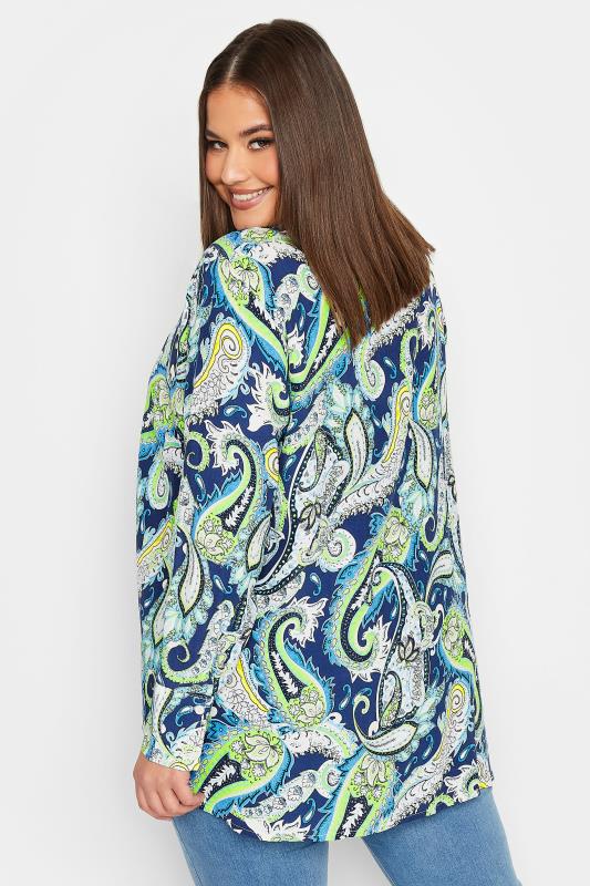 YOURS Curve Plus Size Navy Blue Paisley Print Long Sleeve Shirt | Yours Clothing  4