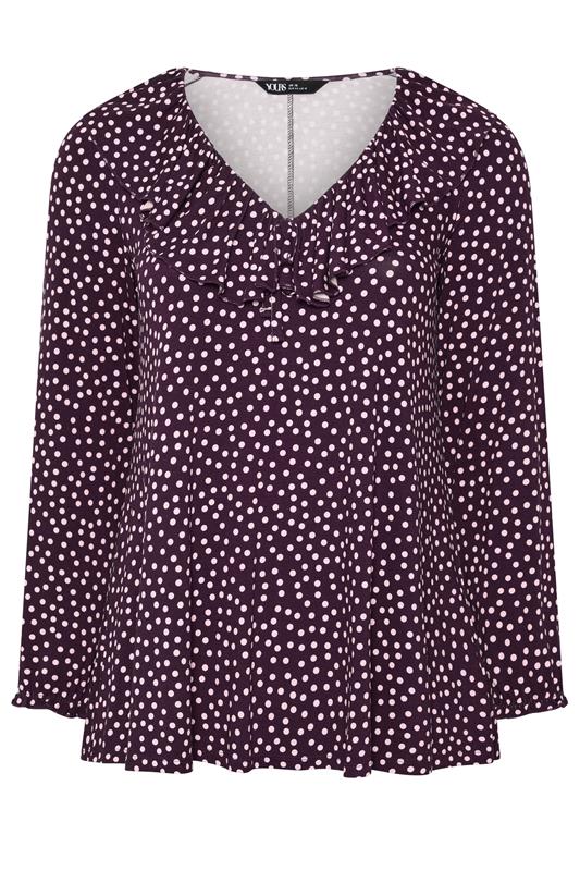 YOURS Plus Size Purple Polka Dot Frill Blouse | Yours Clothing 5