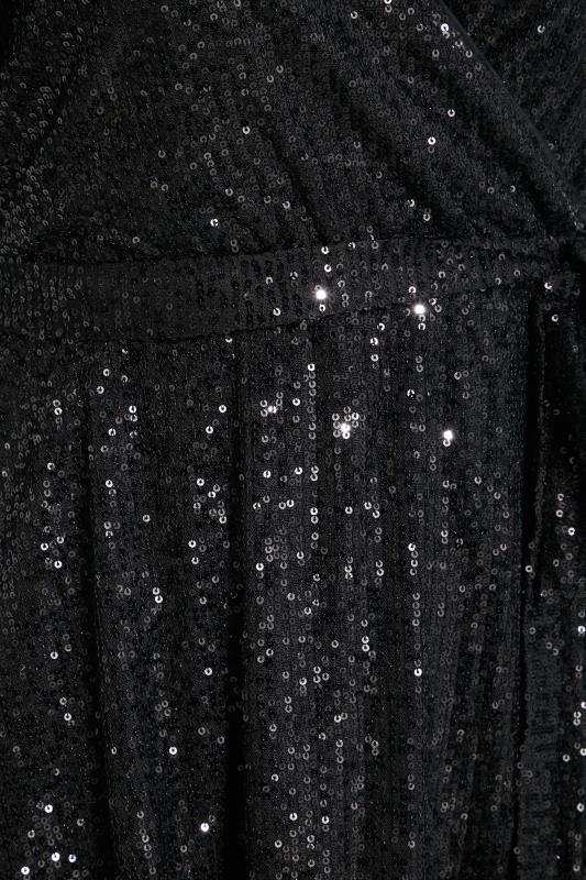 YOURS LONDON Plus Size Black Sequin Embellished Wrap Top | Yours Clothing 5