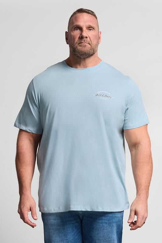 JACK & JONES Big & Tall Celestial Blue Crew Neck T-Shirt | BadRhino 1