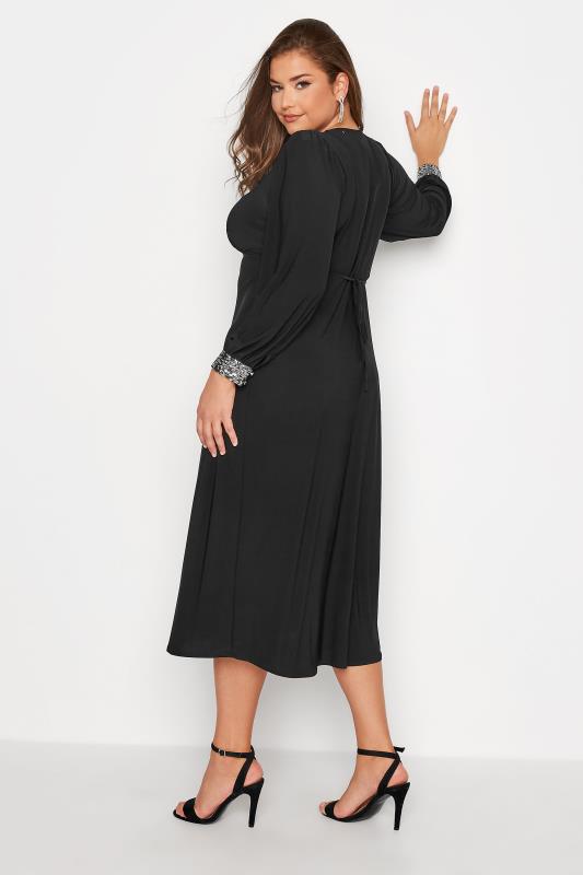 YOURS LONDON Plus Size Black Sequin Split Front Dress | Yours Clothing 3