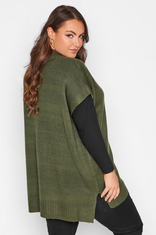 Plus Size Curve Khaki Green Knitted V-Neck Vest | Yours Clothing 3