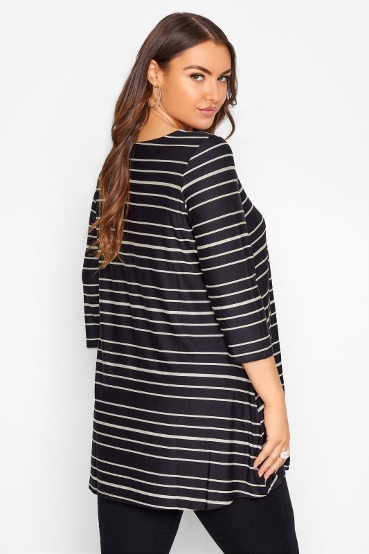 Plus Size Black Stripe Print V-Neck Zip Swing Top | Yours Clothing 3
