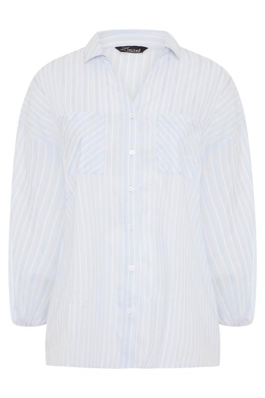 LIMITED COLLECTION Curve Blue Stripe Balloon Sleeve Shirt_F.jpg