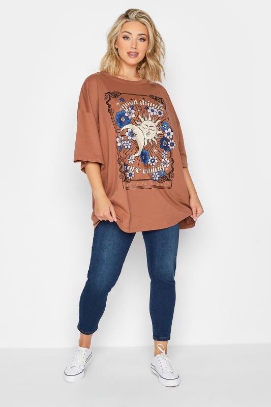 YOURS Plus Size Rust Orange 'Good Things' Boxy T-Shirt | Yours Clothing 2