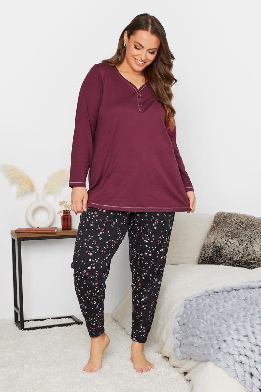 Plus Size Long Sleeve Burgundy Red Pyjama Top | Yours Clothing  6