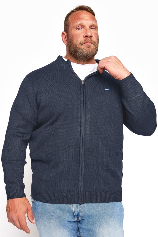 BadRhino Big & Tall Navy Blue Essential Full Zip Knitted Jumper 1