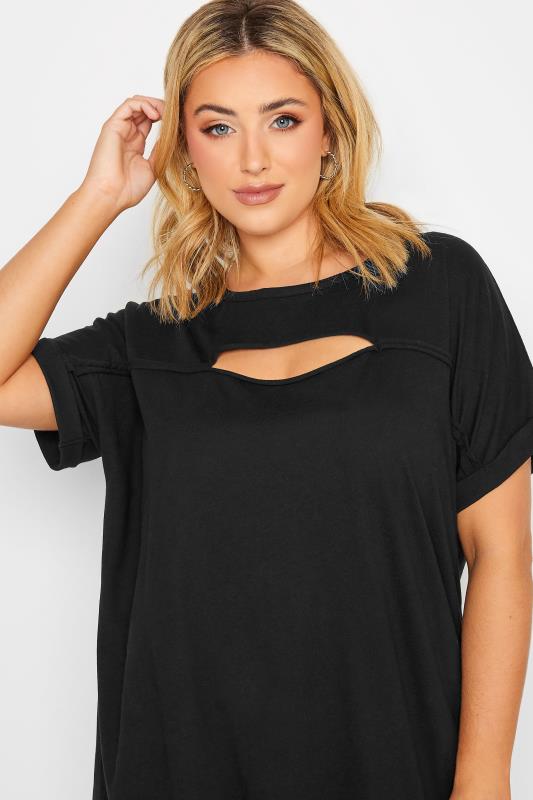 YOURS Plus Size Black Cut Out T-Shirt | Yours Clothing 4
