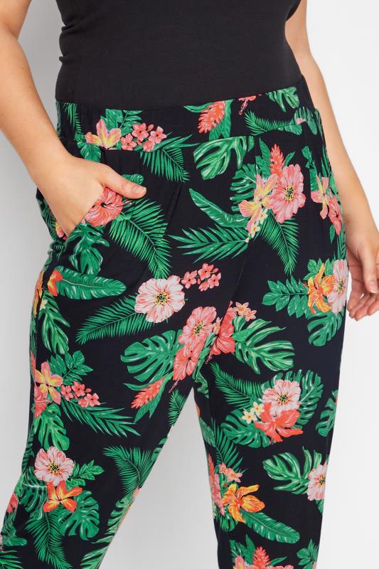 Curve Black Tropical Print Tapered Harem Trousers 3