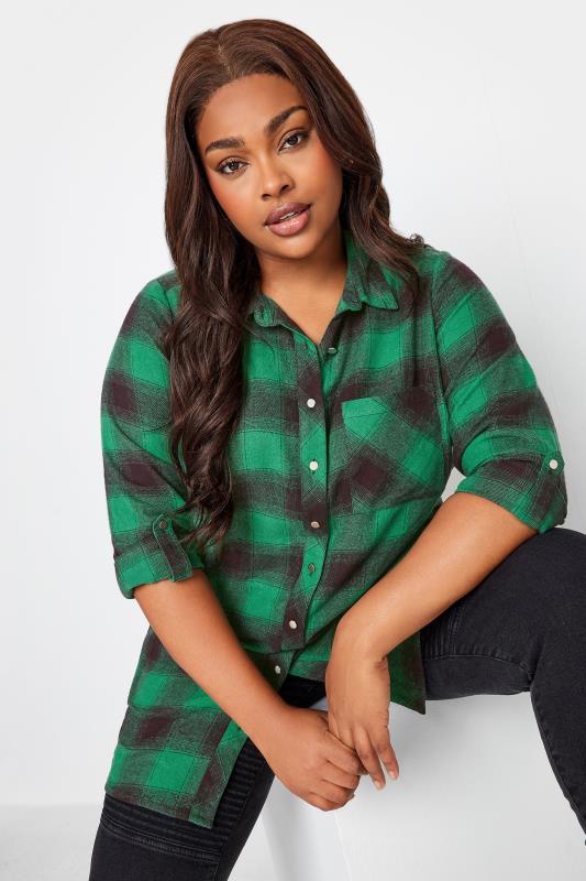 YOURS Plus Size Forest Green Check Print Boyfriend Shirt | Yours Clothing 4