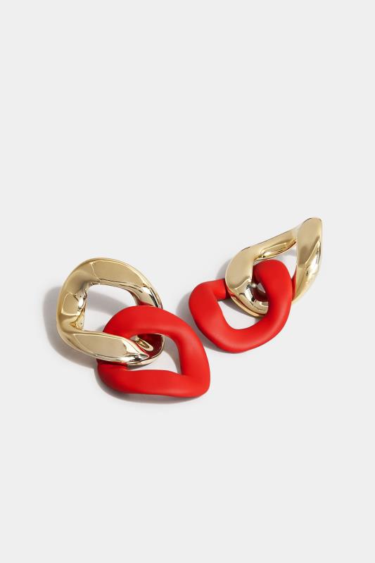 Red & Gold Tone Chain Link Statement Earrings 3