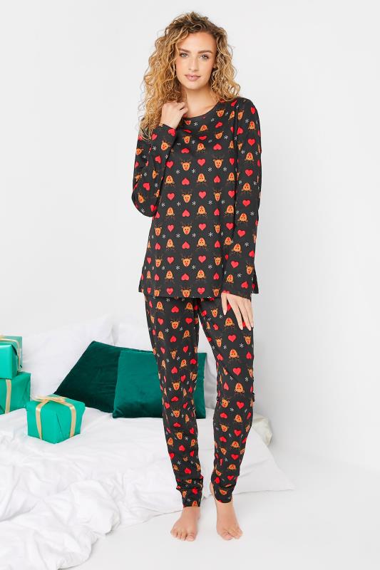 LTS Tall Women's Black Rudolph Print Christmas Pyjama Set | Long Tall Sally 1