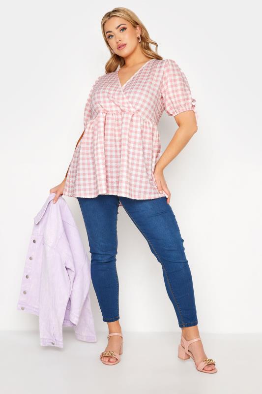 LIMITED COLLECTION Curve Pink Gingham Wrap Front Smock Top_B.jpg