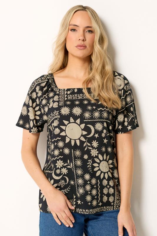  LTS Tall top negro con estampado costero y escote cuadrado