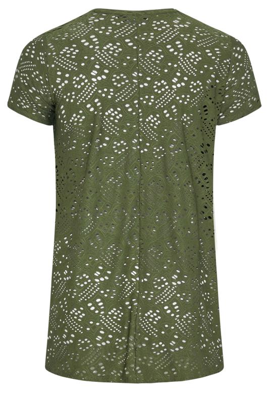Plus Size Khaki Green Broderie Anglaise Swing T-Shirt | Yours Clothing 7