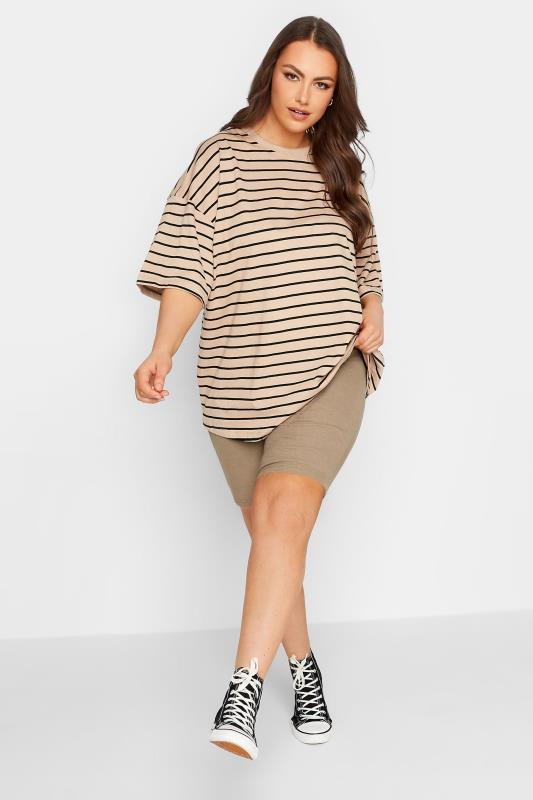 YOURS Plus Size Camel Brown Ribbed Cycling Shorts | Yours Clothing 2