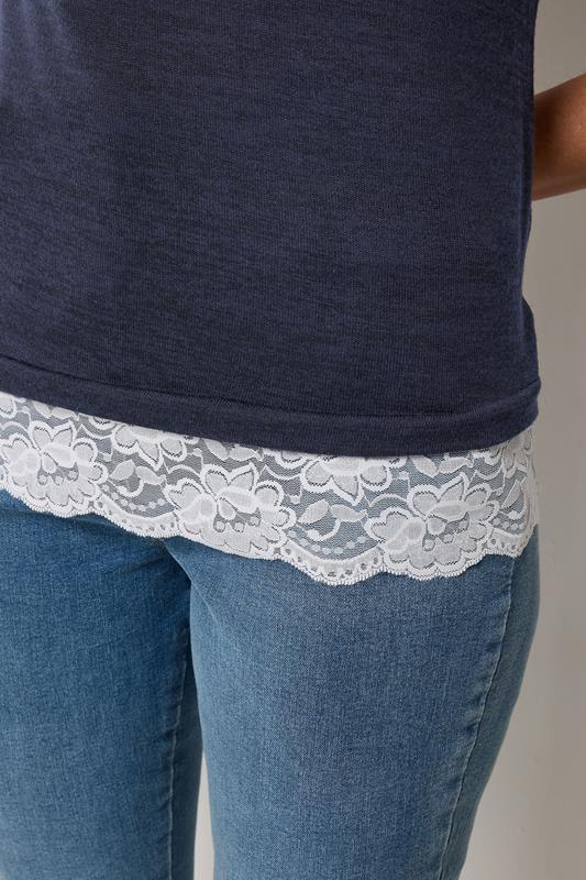 M&Co Navy Blue Lace Hem Top | M&Co 4