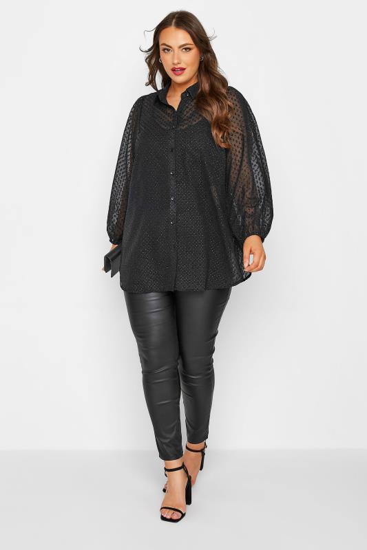 LIMITED COLLECTION Plus Size Black Glitter Dobby Print Shirt | Yours Clothing 2