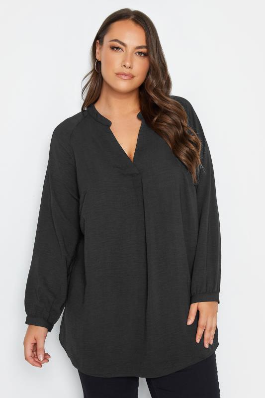  Tallas Grandes YOURS Curve Black Textured Tunic Shirt