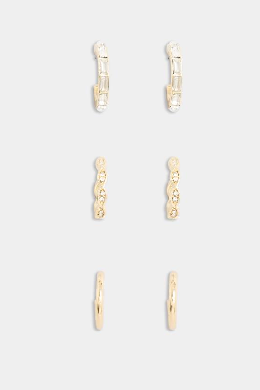 3 PACK Gold Tone Diamante Hoop Earrings | Yours Clothing 3