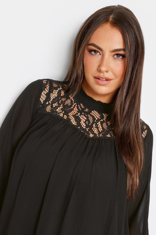 YOURS LONDON Plus Size Black Lace Ruffle Collar Blouse | Yours Clothing 4