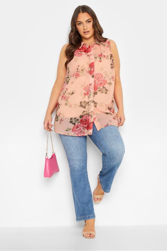 Plus Size Pink Floral Sleeveless Swing Blouse | Yours Clothing 2