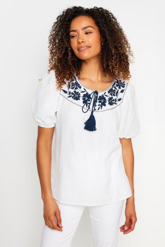 M&Co White & Navy Embroidered Blouse | M&Co 2