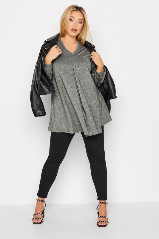 Plus Size Charcoal Grey Textured Pleat Front Top | Yours Clothing 2