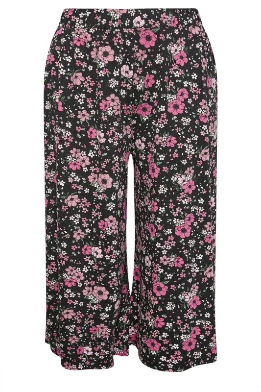 YOURS Plus Size Black Floral Print Midaxi Culottes | Yours Clothing 5