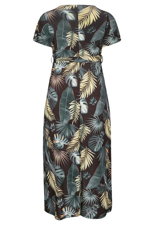 YOURS Curve Plus Size Black Tropical Leaf Print Wrap Dress | Yours Clothing  7