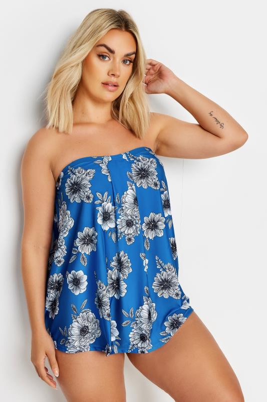 YOURS Plus Size Blue Floral Print Pleated Tankini | Yours Clothing 2