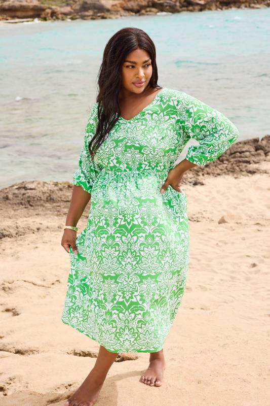 YOURS Plus Size Green Paisley Print V-Neck Midaxi Dress | Yours Clothing 1