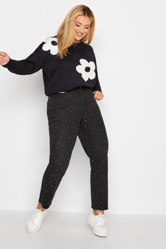 Plus Size Black Washed Diamante MOM Jeans | Yours Clothing 3