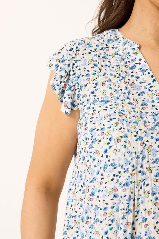 YOURS Plus Size White & Blue Frill Sleeve Blouse | Yours Clothing 4