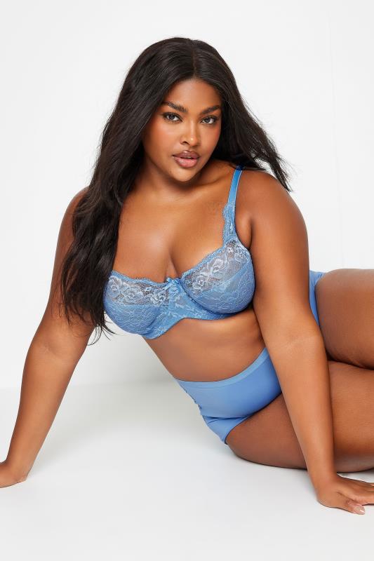 YOURS Plus Size Light Blue Lace Non-Padded Underwired Bra | Yours Clothing 1