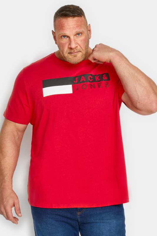 Men's  JACK & JONES Big & Tall Red & Black Logo Print Short Sleeve T-Shirt