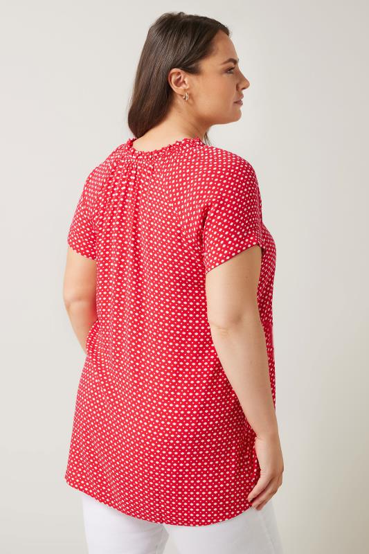 EVANS Plus Size Red Dot Print Tie Neck Blouse | Evans 3
