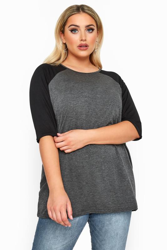 Plus Size Jersey Tops LIMITED COLLECTION Grey Raglan Sleeve Top