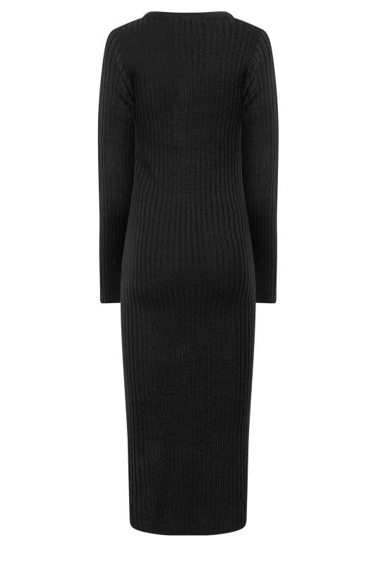 LTS Tall Black Ribbed Long Sleeve Midi Dress 7