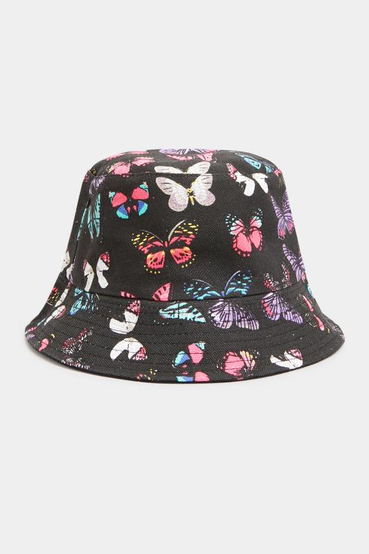 Tall  Yours Black Butterfly Print Reversible Bucket Hat